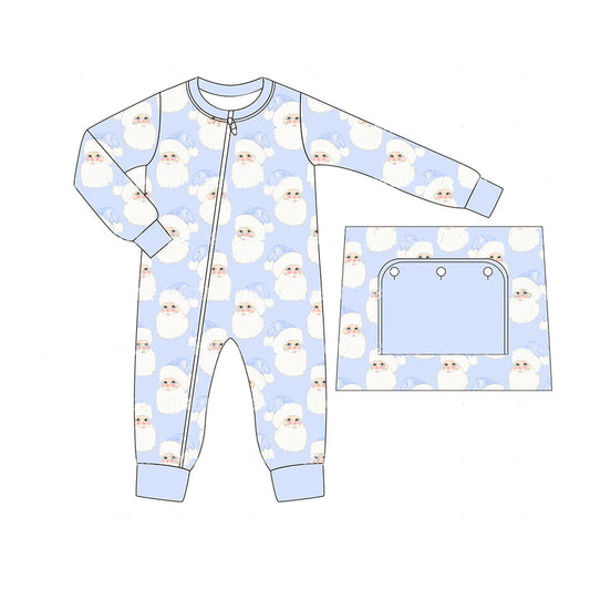 LR1415 Sky blue Santa Baby Toddler Long sleeve cute baby kid rompers