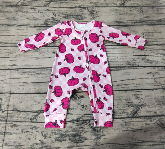 LR1456 Pink Pumpkin Baby Toddler Long sleeve cute baby kid romper