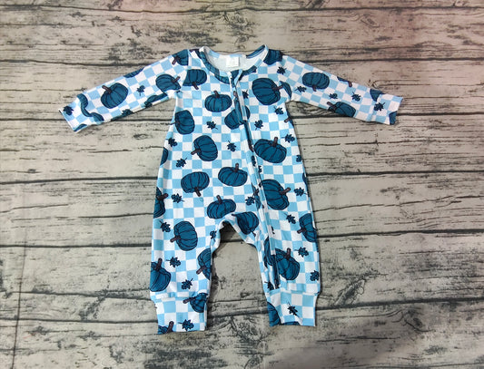 LR1457 Blue Pumpkin Baby Toddler Long sleeve cute baby kid romper