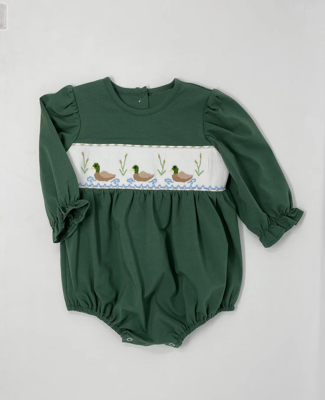 LR1466 Green Duck Cute Boy Baby Toddler Long sleeve cute baby kid rompers