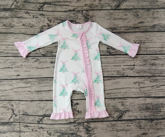 LR1518 Christmas Tree Girls Baby Toddler Long sleeve cute baby kid romper