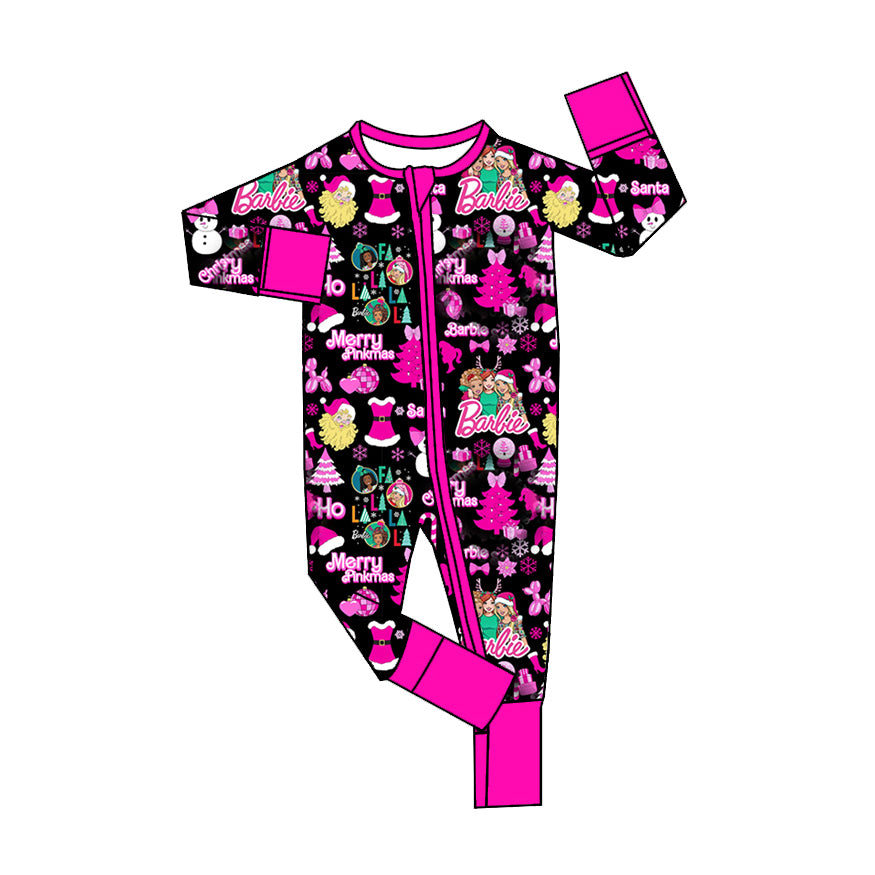 LR1532 Dark Pink Cute Baby Toddler Long sleeve cute baby kid rompers