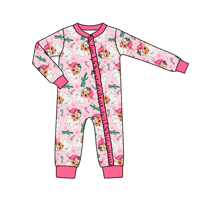 LR1537 Pink Santa Cute Baby Toddler Long sleeve cute baby kid rompers