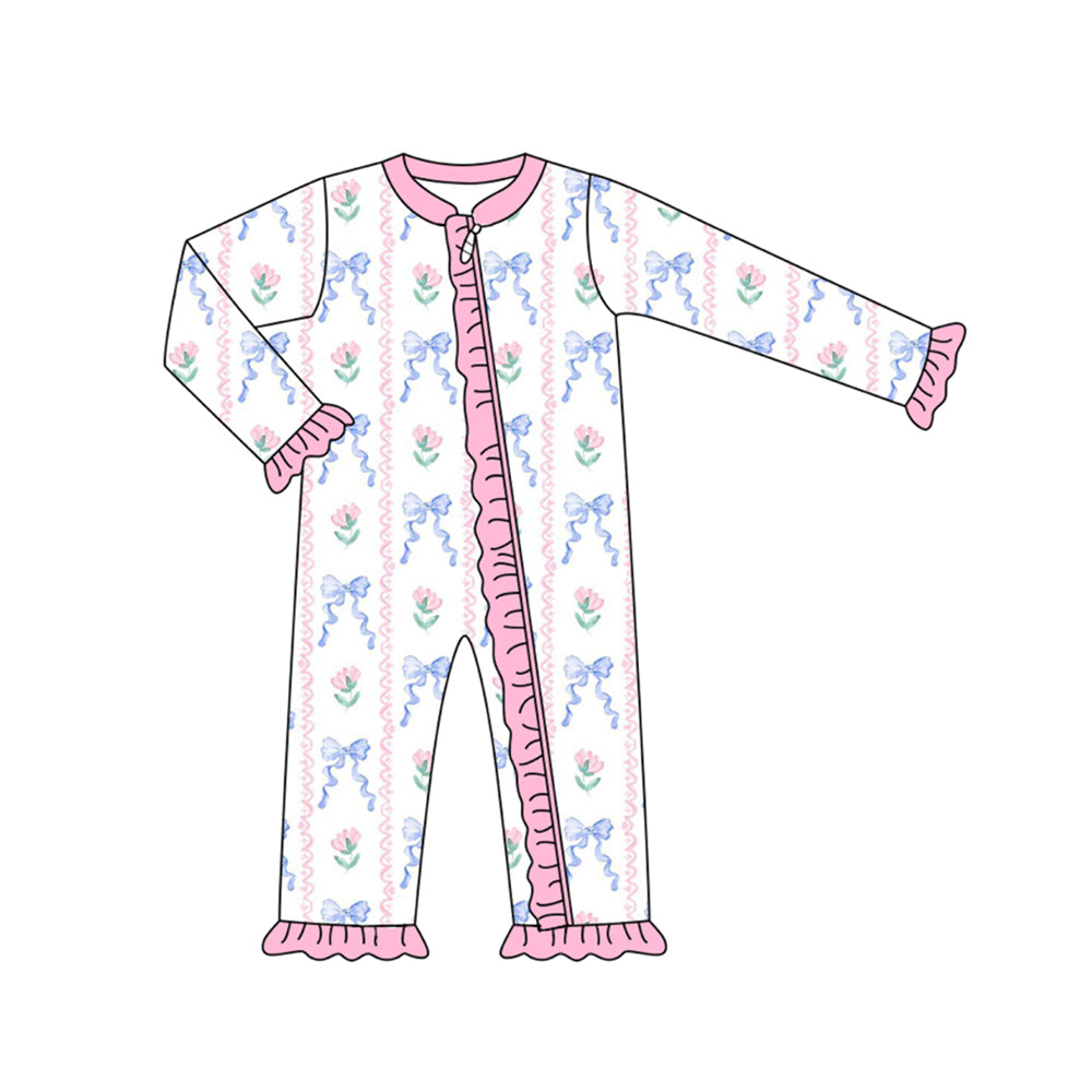 LR1580 Bow Cute Baby Toddler Long sleeve baby kid rompers