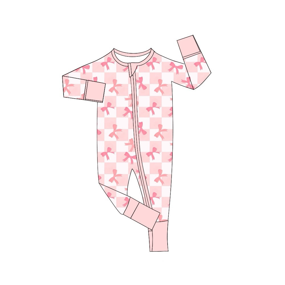 LR1607 Pink Bow Cute Baby Toddler Long sleeve cute baby kid rompers