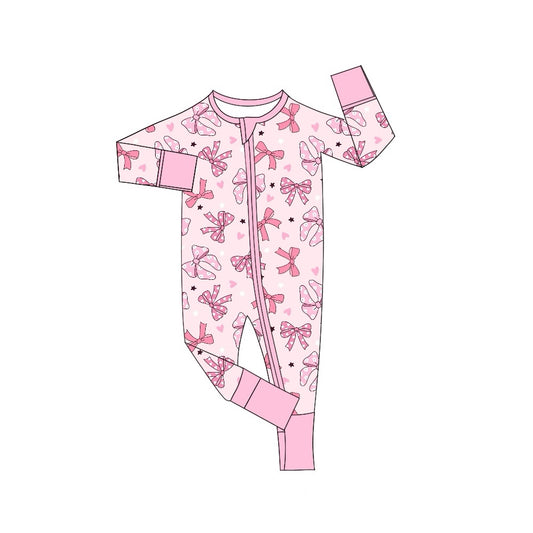 LR1608 Pink Bow Cute Baby Toddler Long sleeve cute baby kid rompers