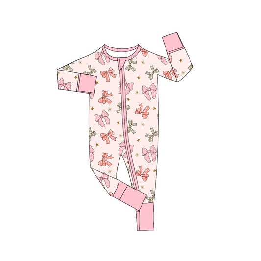 LR1614 Pink bow Cute Baby Toddler Long sleeve cute baby kid rompers