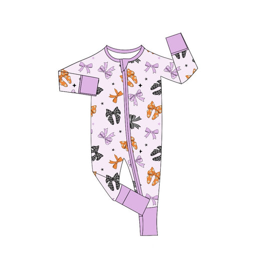 LR1615 Purple bow Cute Baby Toddler Long sleeve cute baby kid rompers