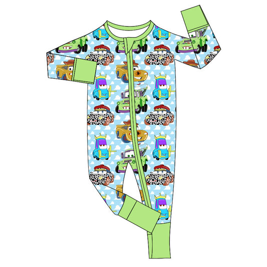 LR1622 Green Car Cute Baby Toddler Long sleeve cute baby kid rompers