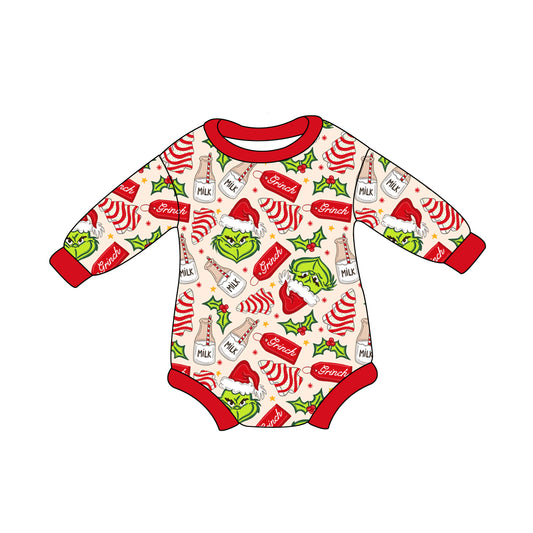 LR1655 Christmas Red Cute Baby Toddler Long sleeve cute baby kid romper