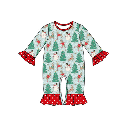 LR1658  Christmas Tree Ruffle Cute Baby Toddler Long sleeve cute baby kid romper