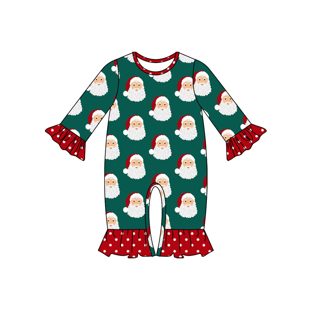 LR1660 Christmas Santa Ruffle Cute Baby Toddler Long sleeve cute baby kid romper