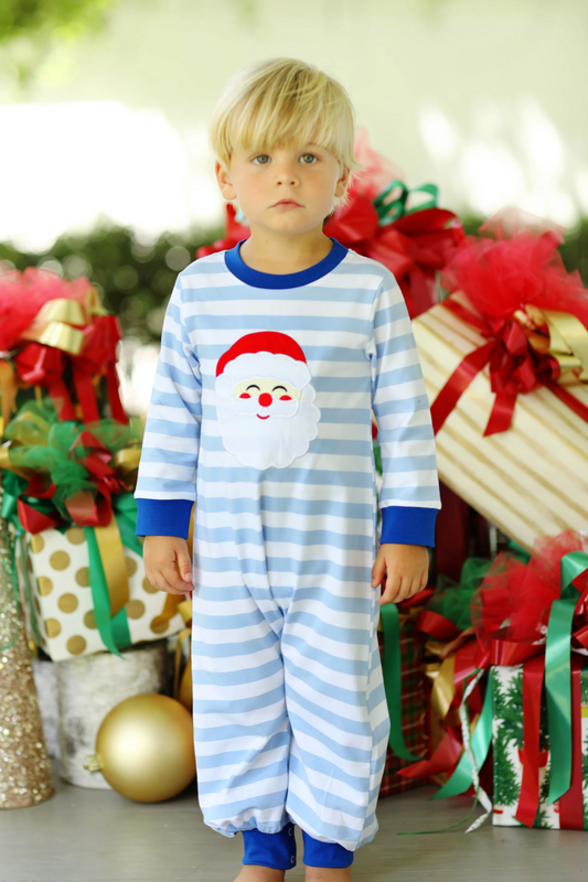 LR1661 Blue Christmas Cute Baby Toddler Long sleeve cute baby kid romper