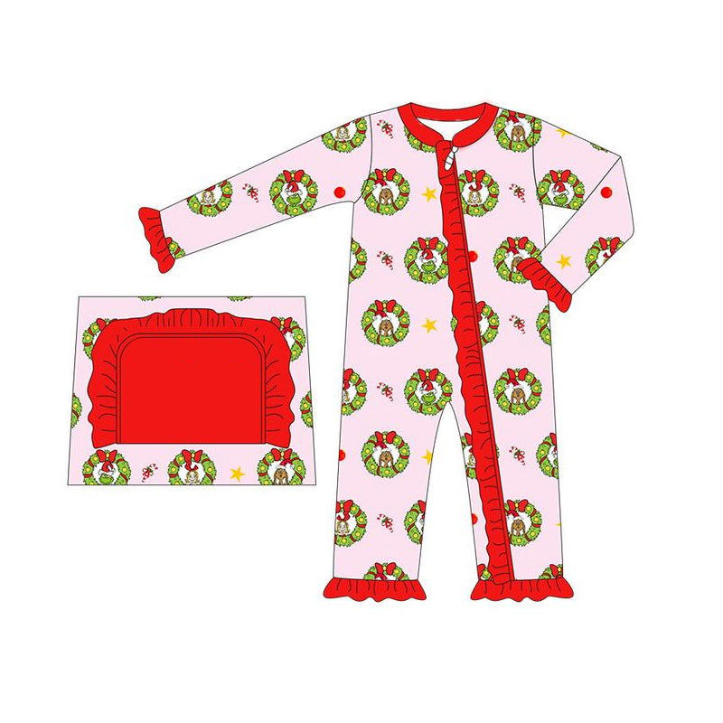 LR1664 Pink Christmas Cute Baby Toddler Long sleeve cute baby kid romper