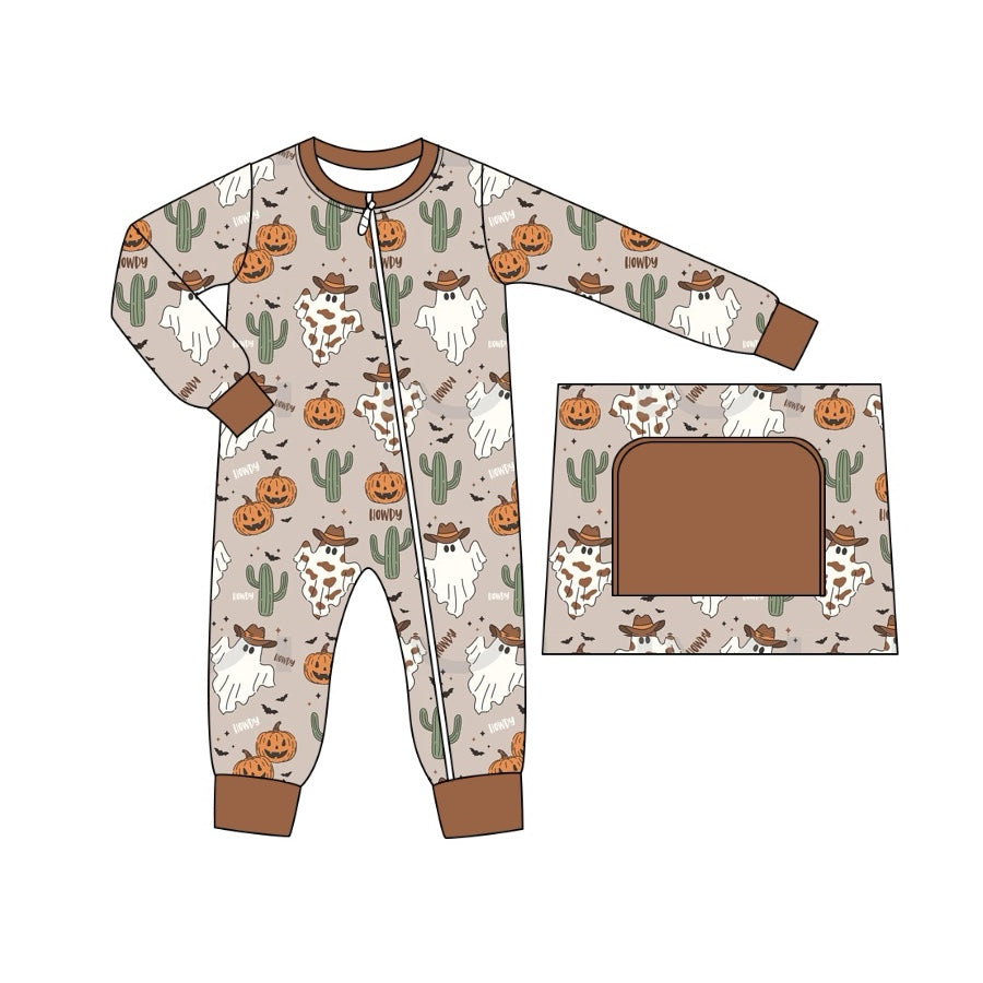 LR1672 Brown Pumpkin Cute Baby Toddler Long sleeve cute baby kid romper