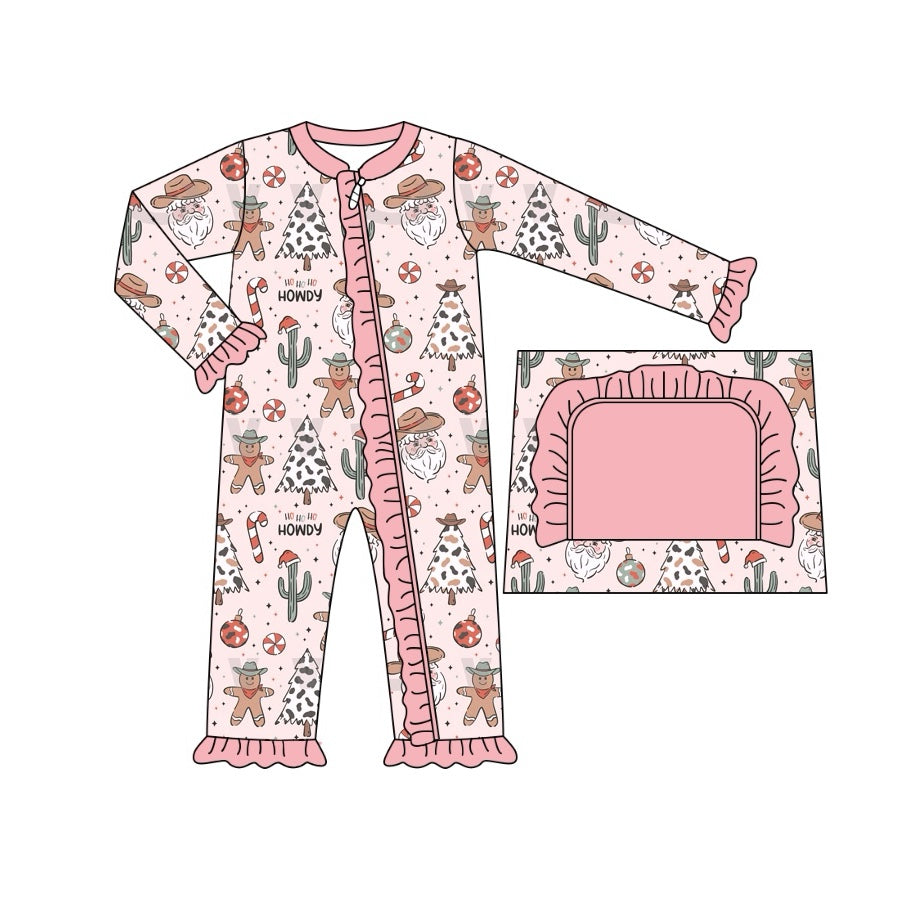 LR1675 Pink Christmas Cute Baby Toddler Long sleeve cute baby kid romper