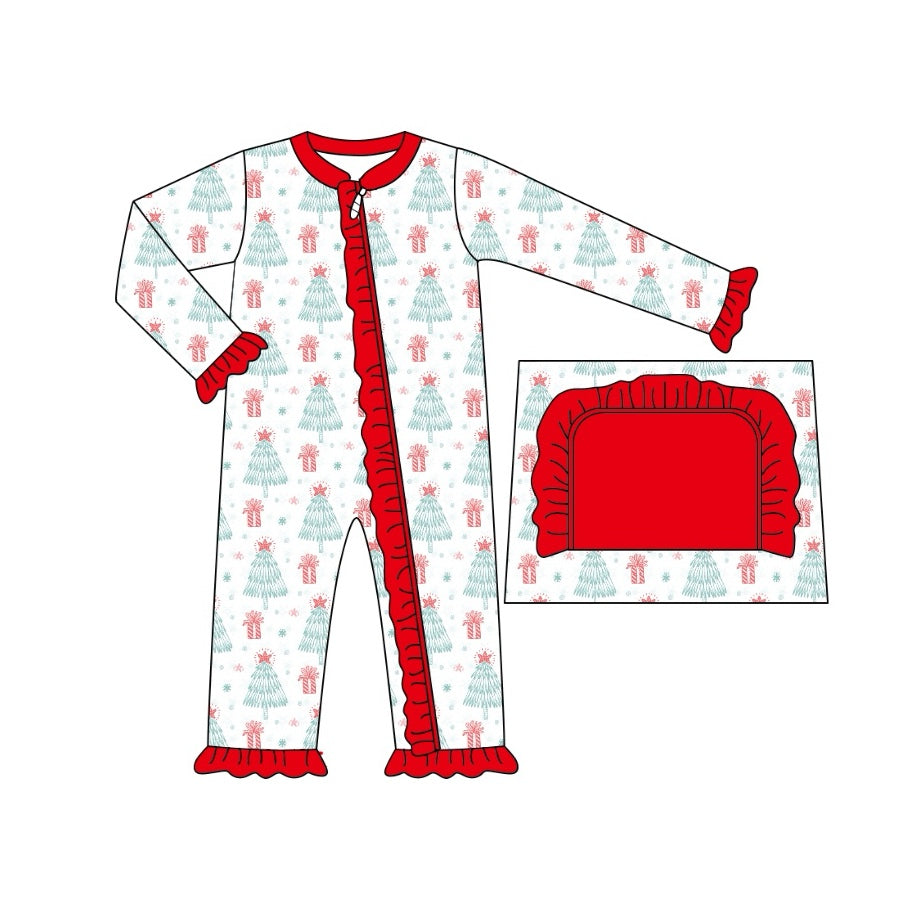 LR1677 Red Ruffle Christmas Cute Baby Toddler Long sleeve cute baby kid romper