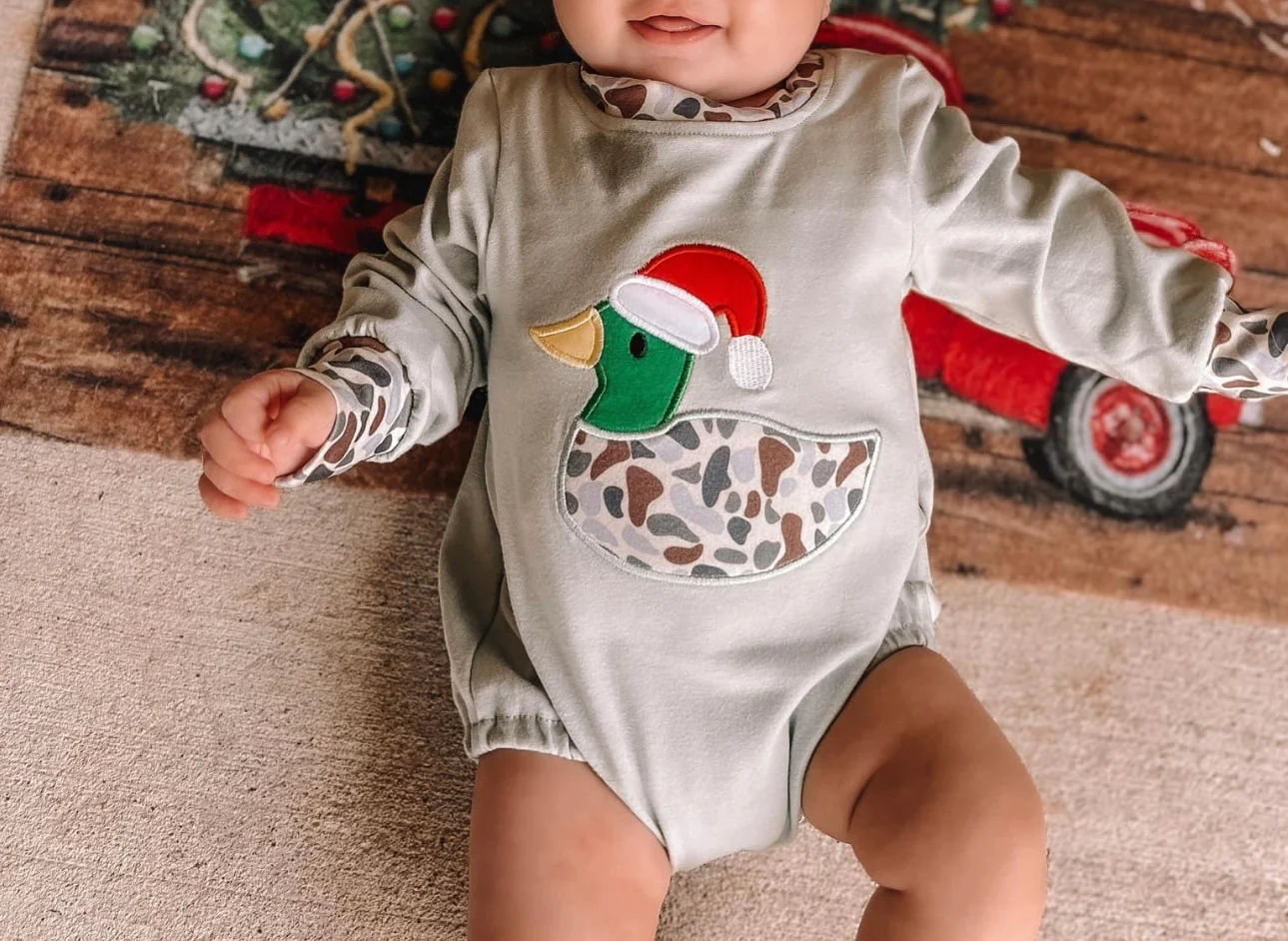 LR1683 Christmas Duck Cute Baby Toddler Long sleeve cute baby kid romper