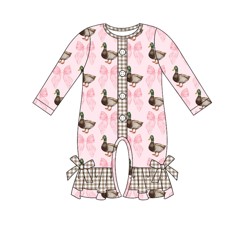 LR1690 Bow Duck Cute Baby Toddler Long sleeve cute baby kid romper