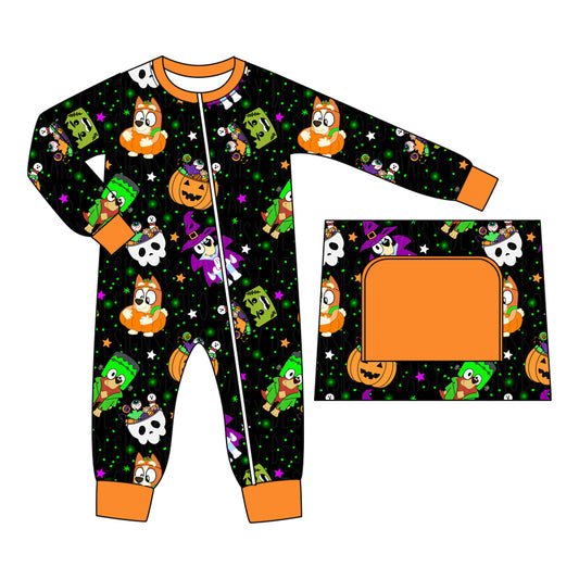 LR1695 Orange Halloween Cute Baby Toddler Long sleeve cute baby kid romper