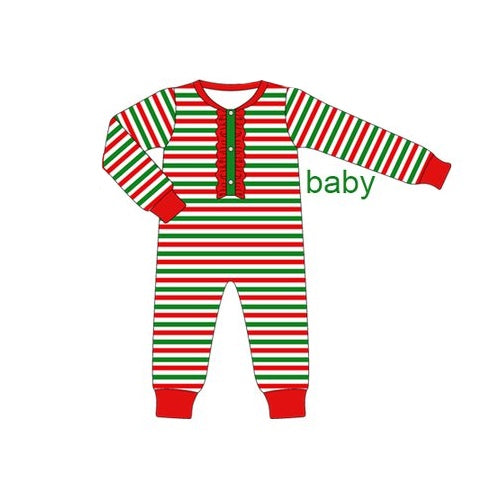 LR1721 Ruffle Stripe Cute Baby Toddler Long sleeve cute baby kid romper