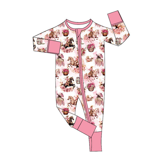 LR1786 Horse Girls Baby Toddler Long sleeve cute baby kid romper