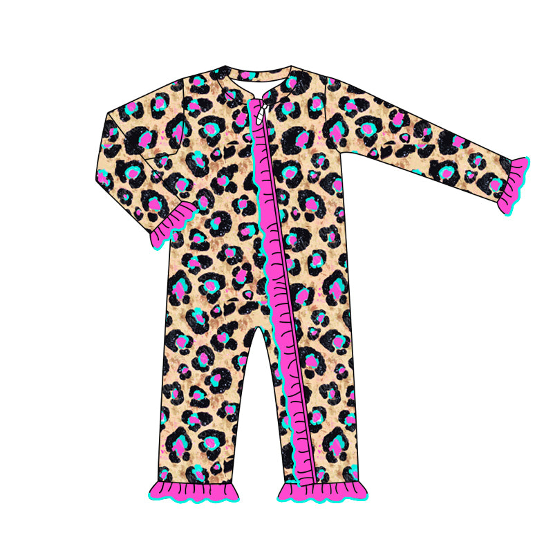 LR1788 Leopard Girls Baby Toddler Long sleeve cute baby kid romper