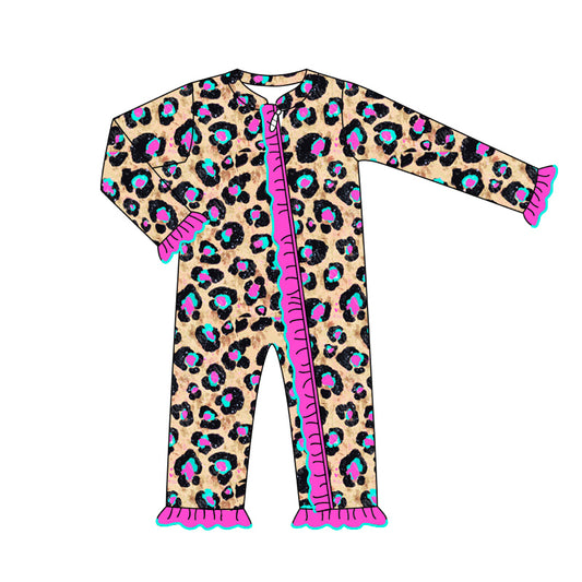 LR1788 Leopard Girls Baby Toddler Long sleeve cute baby kid romper