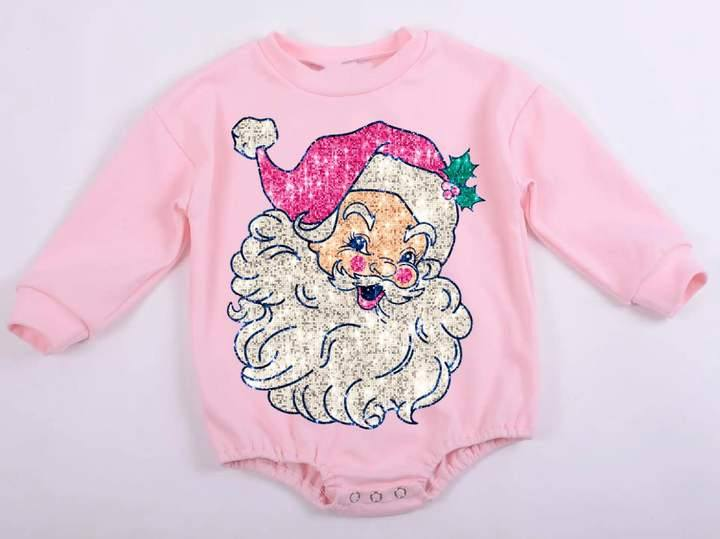 LR1819 Pink Santa Girls Baby Toddler Long sleeve cute baby kid rompers