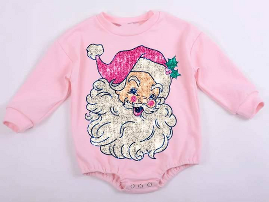 LR1819 Pink Santa Girls Baby Toddler Long sleeve cute baby kid rompers