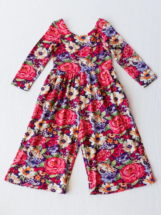 LR1835 Red Floral Girls Baby Toddler Long sleeve cute baby kid rompers