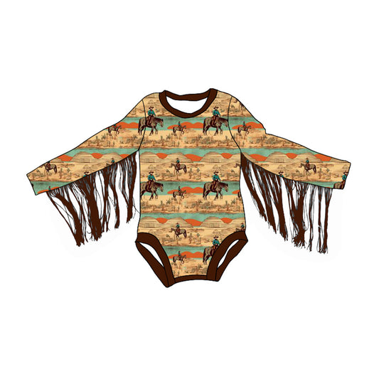 LR1860 Cowboy Girls Baby Toddler Long sleeve cute baby kid rompers