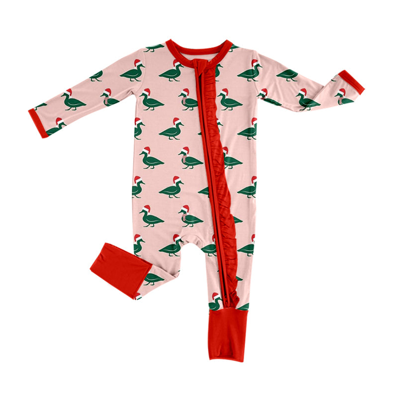 LR1862 Red Duck Girls Baby Toddler Long sleeve cute baby kid rompers