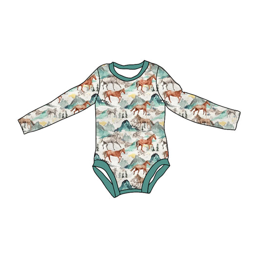 LR1867 Horse Baby Toddler Long sleeve cute baby kid rompers