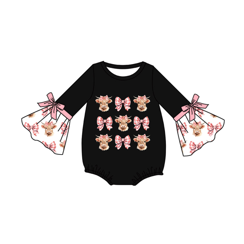 LR1871 Cow Bow Baby Toddler Long sleeve baby kid rompers