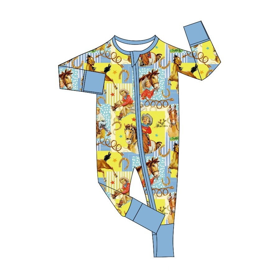 LR1889 Cowboy Cute Baby Toddler Long sleeve baby kid rompers