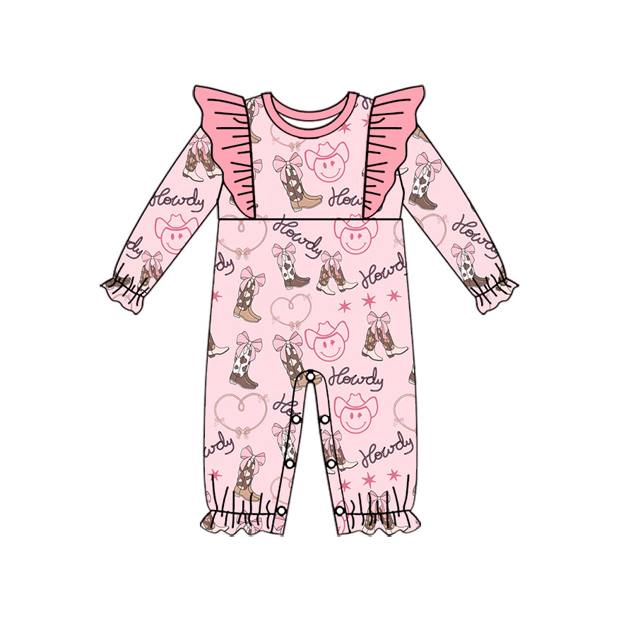 LR1904 Pink Cowboy Cute Baby Toddler Long sleeve baby kid rompers