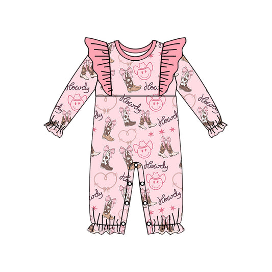 LR1904 Pink Cowboy Cute Baby Toddler Long sleeve baby kid rompers