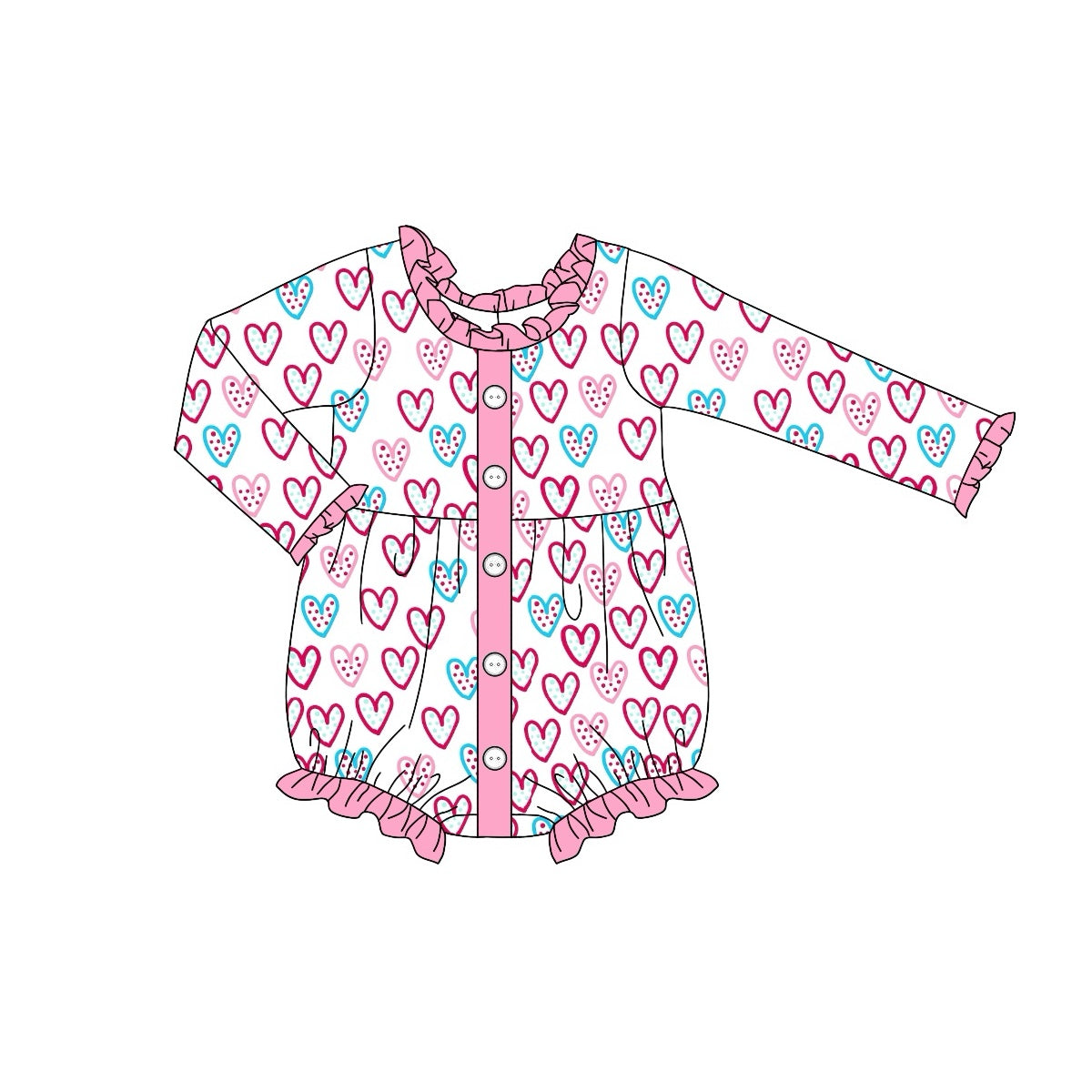 LR1954 Pink Love Cute Baby Toddler Long sleeve infant baby kid rompers