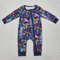 RTS NO MOQ Sibling Baby Girls Long Sleeve Monster Purple Rompers Pajamas