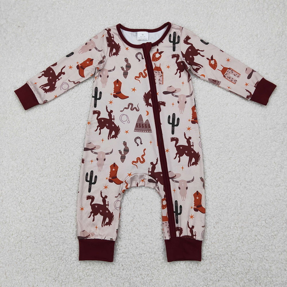 RTS NO MOQ Baby Girls Bodysuit LR2188 Western Cactus Boots Rodeo Zipper Rompers