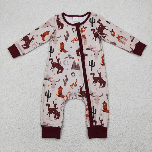 RTS NO MOQ Baby Girls Bodysuit LR2188 Western Cactus Boots Rodeo Zipper Rompers