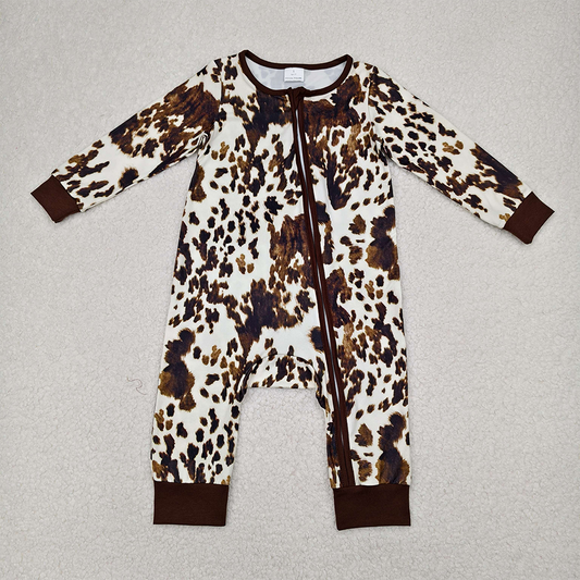 RTS NO MOQ Baby Girls Bodysuit LR2189 Cow print long sleeves Zip Rompers