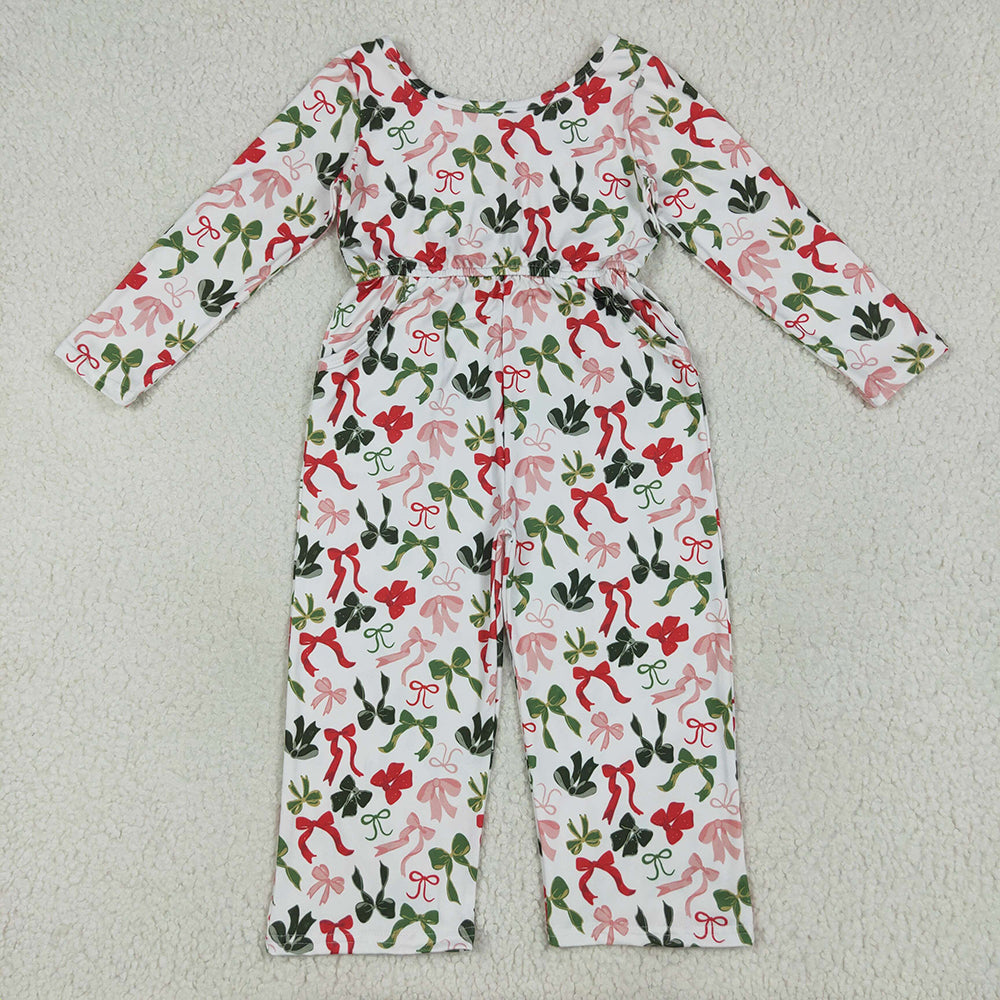6.28 RTS NO MOQ Summer Baby Girls Bodysuit LR2192 Christmas Colorful Bows Pockets Jumpsuits Rompers