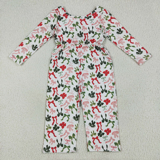 6.28 RTS NO MOQ Summer Baby Girls Bodysuit LR2192 Christmas Colorful Bows Pockets Jumpsuits Rompers