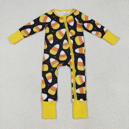 6.16 RTS NO MOQ Baby Boys Bodysuit LR2198 Halloween Candy Plaid Zipper Footie Rompers