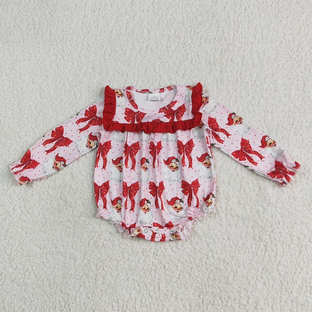 6.10 RTS NO MOQ Baby Girls Bodysuit LR2210 Christmas Red Santa Bows Ruffle Rompers