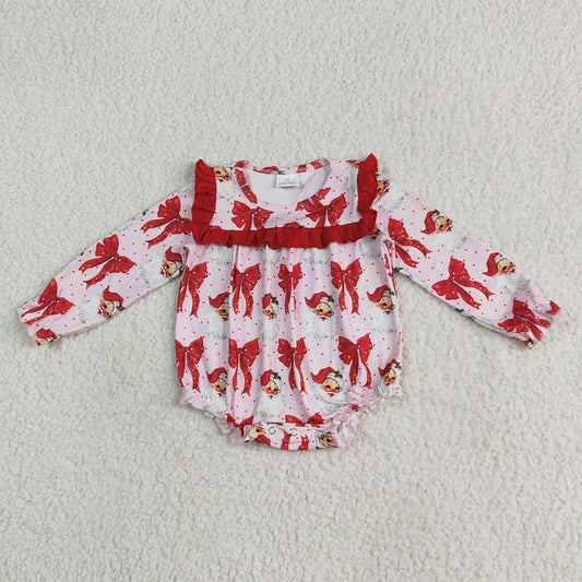 6.10 RTS NO MOQ Baby Girls Bodysuit LR2210 Christmas Red Santa Bows Ruffle Rompers