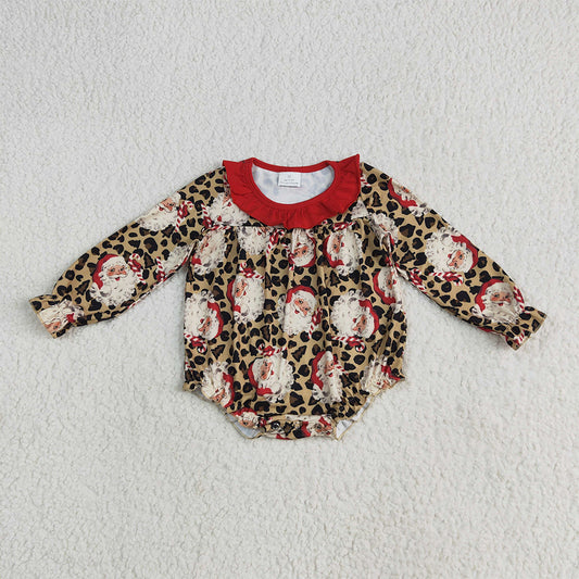 6.10 RTS NO MOQ Baby Girls Bodysuit LR2237 Christmas Leopard Santa Ruffle Rompers