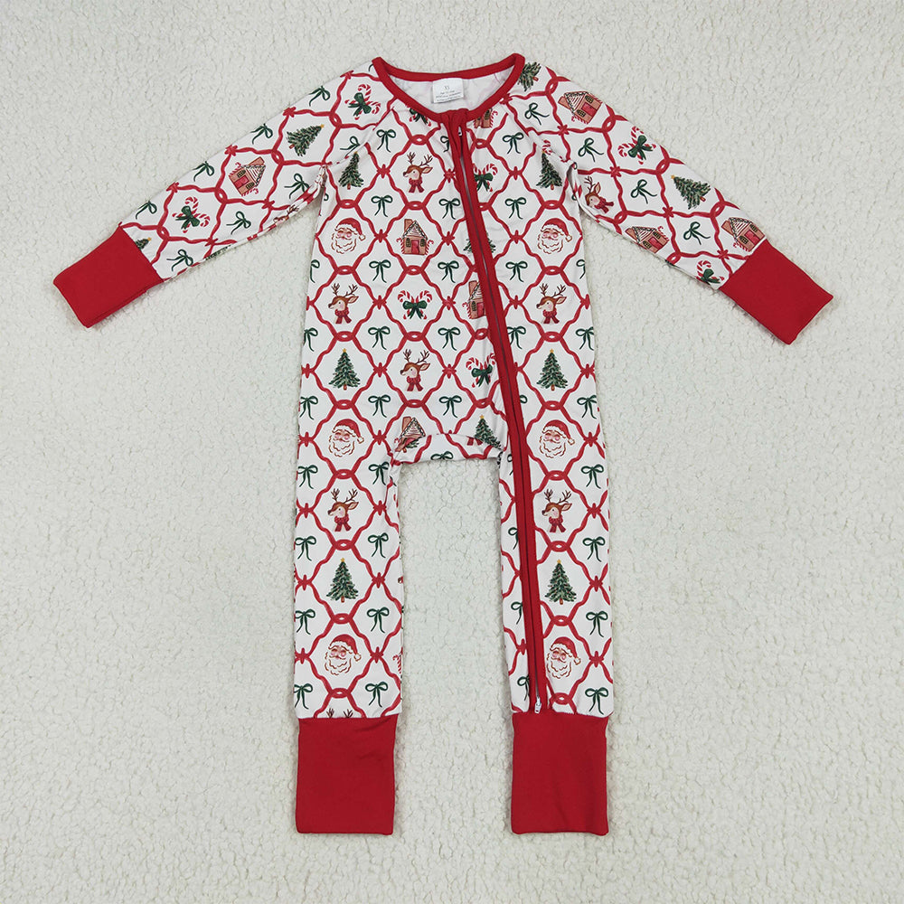 6.12 RTS NO MOQ Baby Girls Bodysuit LR2248 Footie Red Bows Plaid Trees Gingerbread Zipper Rompers